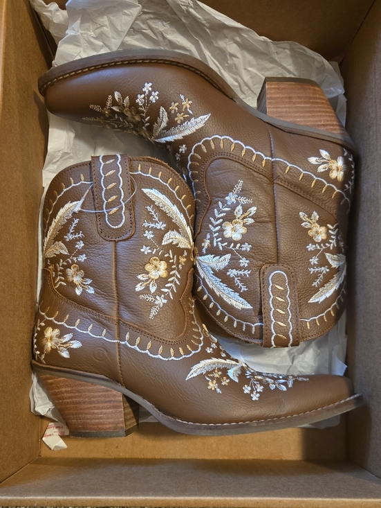 dingo Shoes - dingo Brown Floral Embroidered Western Ankle Booties